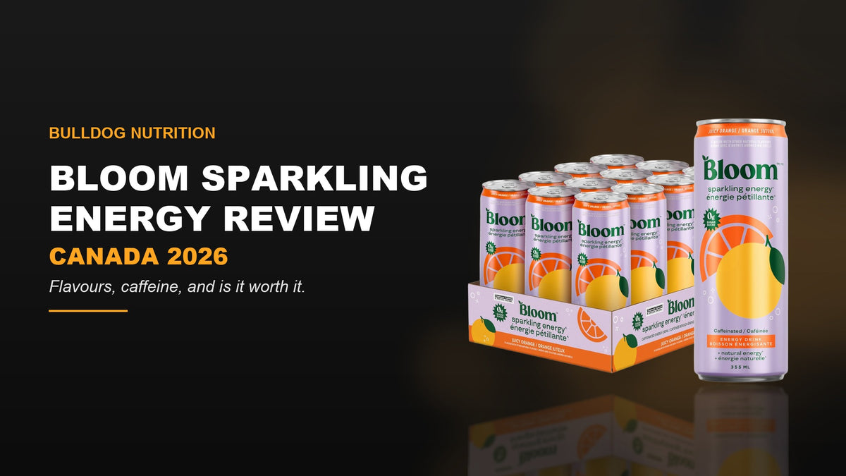 Bloom Sparkling Energy review Canada 2026 — Juicy Orange 12-can case