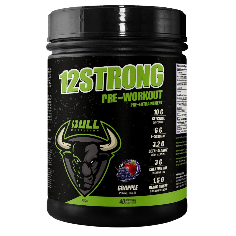 BULL Nutrition 12 Strong Pre Workout Front Label Grapple