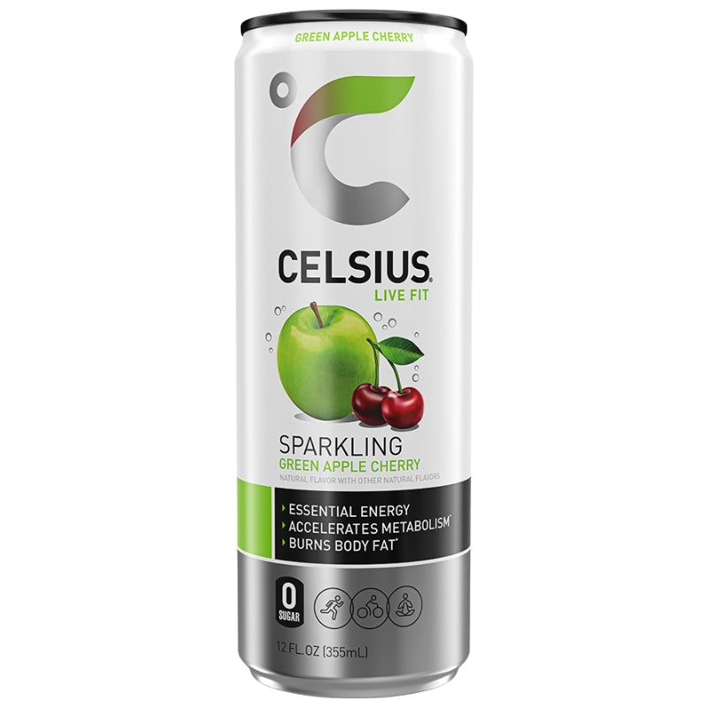 Celsius Energy Drink Can Sparkling Green Apple Cherry