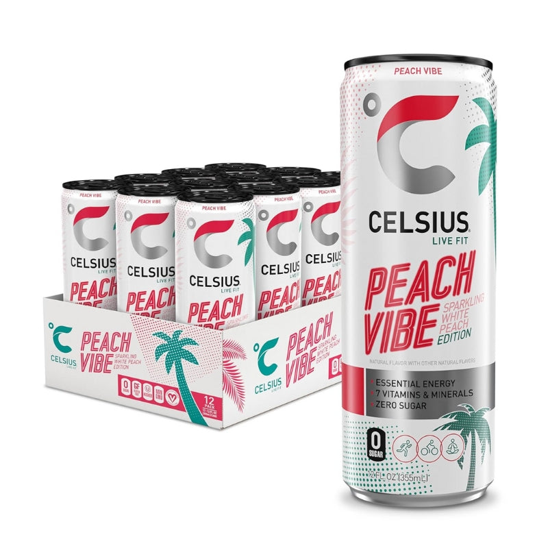 Celsius Energy Drink Case Sparkling Peach Vibe White Peach