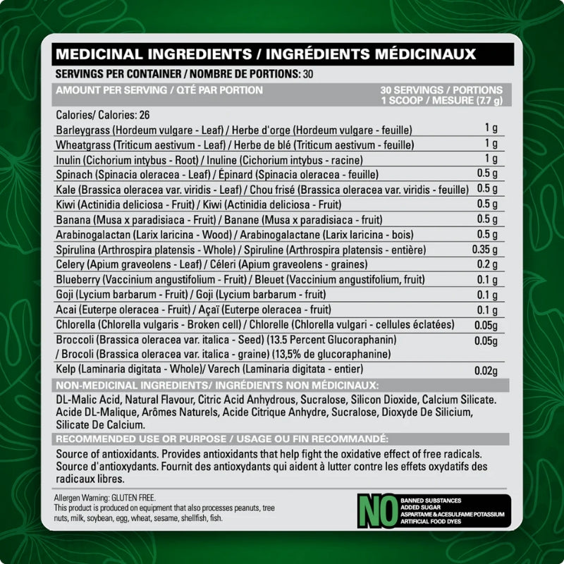 EHP Labs Oxygreens Daily Super Greens Nutrition Facts