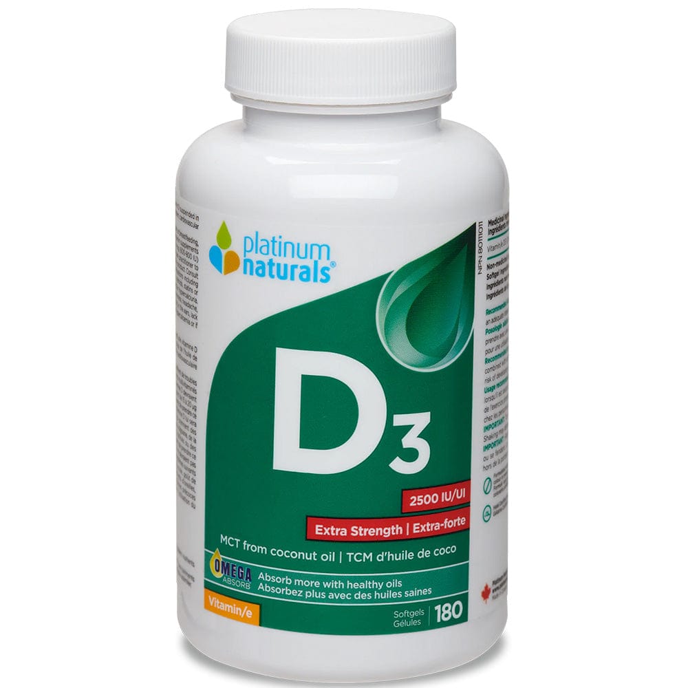 Platinum Naturals Vitamin D3 Extra Strength 2500iu, 180softgels