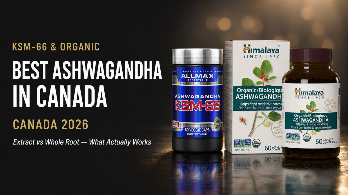 Best ashwagandha in Canada 2026 - Allmax KSM-66 and Himalaya Organic Ashwagandha banner