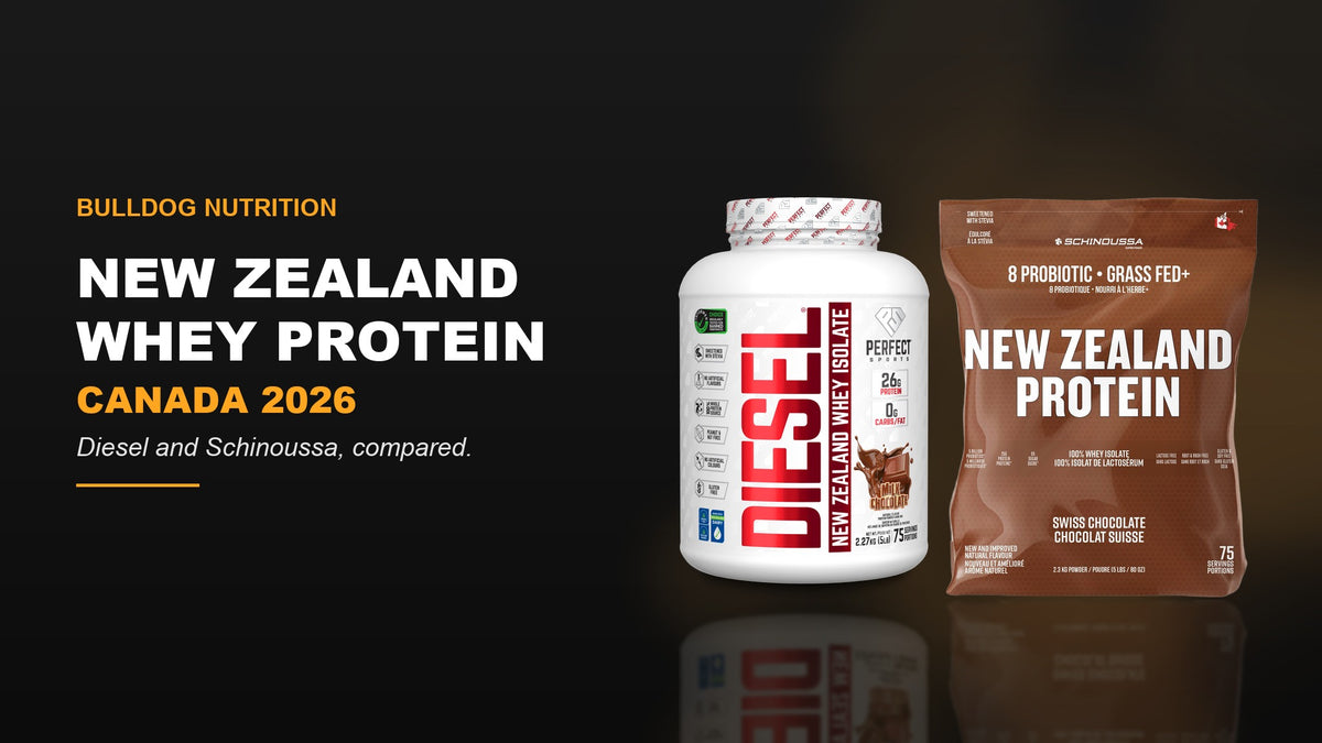 New Zealand whey protein Canada 2026 — Perfect Sports Diesel and Schinoussa Probiotic Whey Isolate
