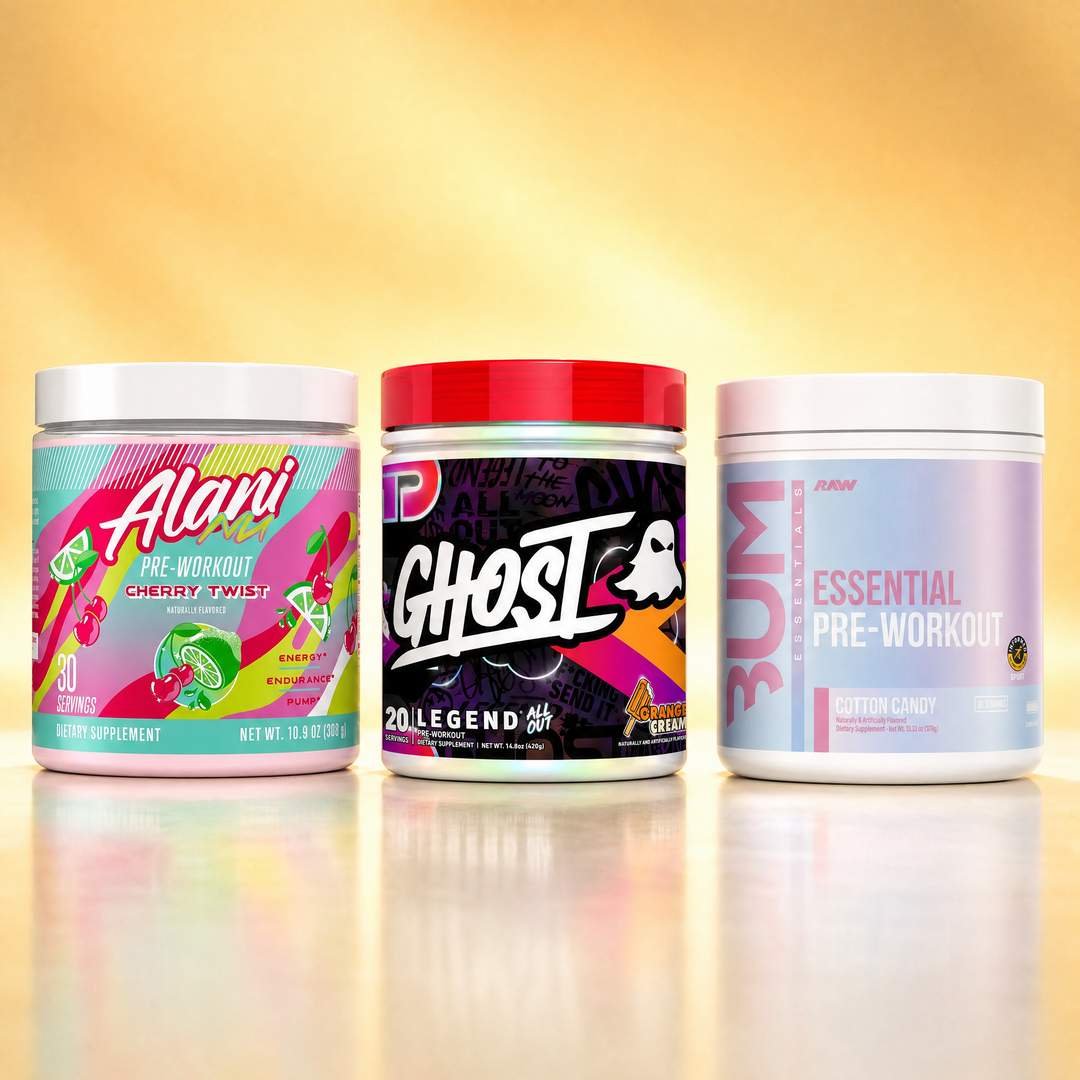Stimulant pre-workouts in Canada — Alani Nu Pre-Workout, GHOST Legend ALL OUT, and CBUM Essential Pre at Bulldog Nutrition