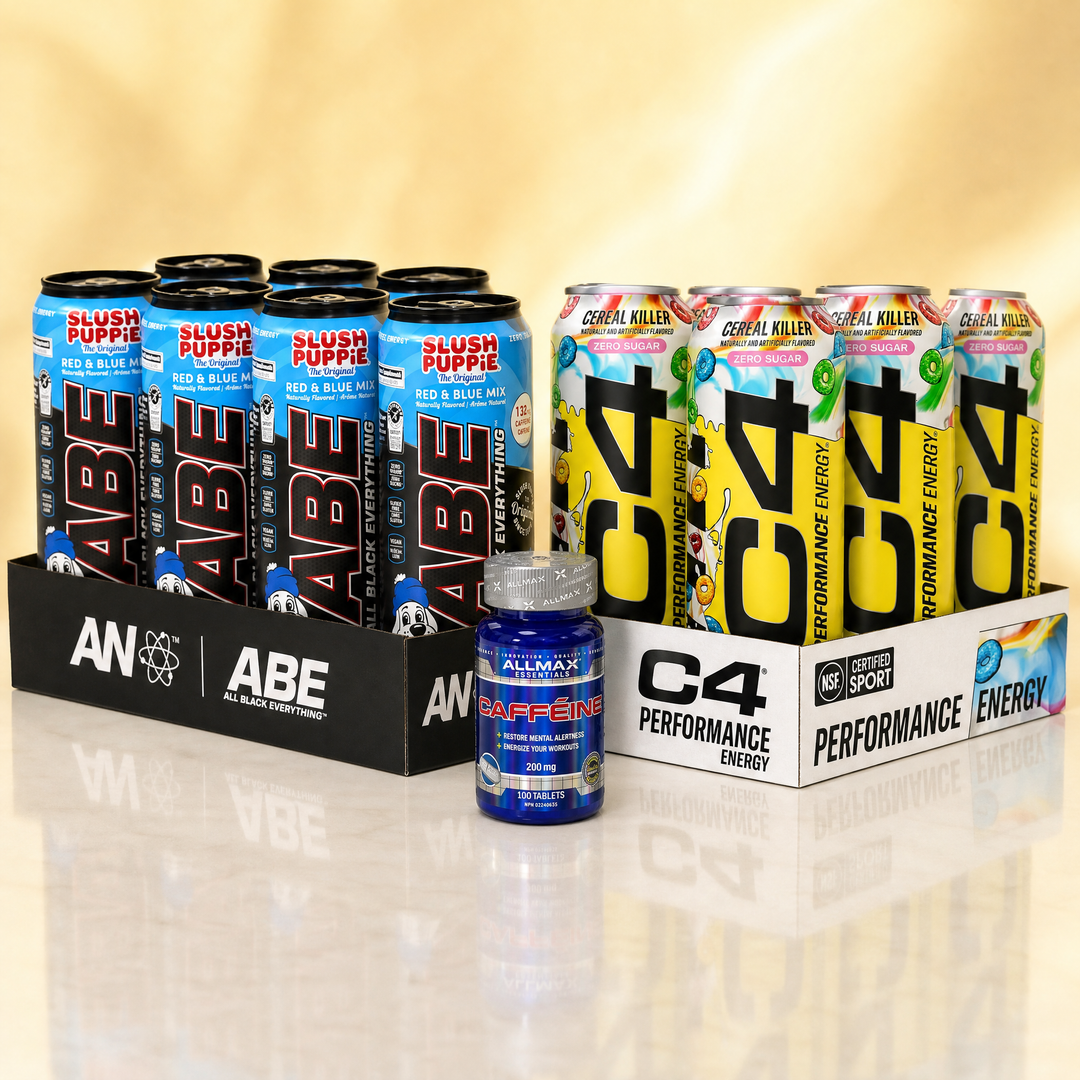 Energy supplements in Canada — ABE Energy and C4 Performance energy drink cases with Allmax Caffeine at Bulldog Nutrition