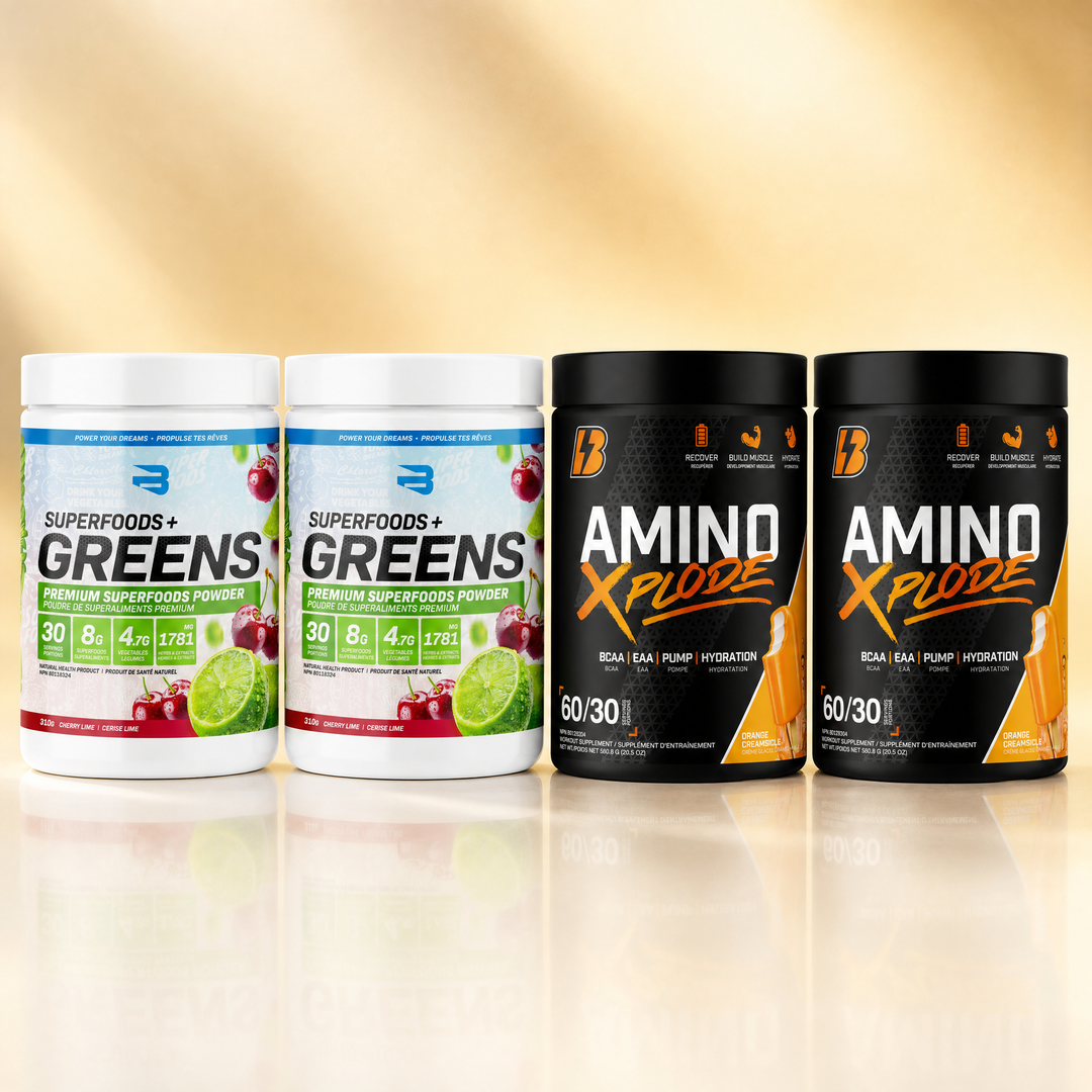 Supplement stacks and bundle deals in Canada — Believe Superfoods + Greens and BULL Nutrition Amino Xplode multi-packs at Bulldog Nutrition