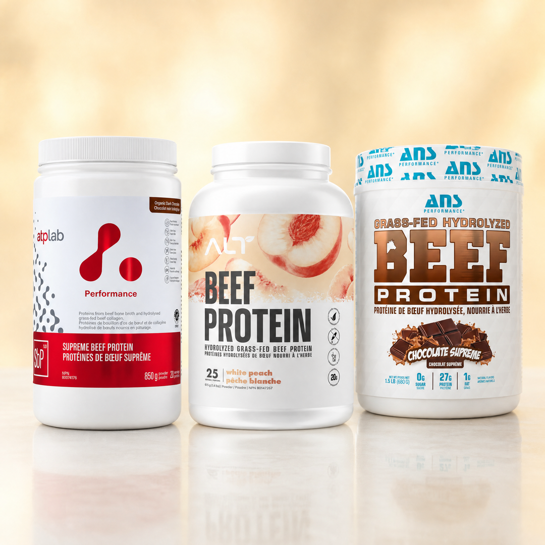 Beef protein isolate powders in Canada — ATP Lab Supreme Beef, ALT Grass Fed Beef Isolate, and ANS BEEF Protein at Bulldog Nutrition