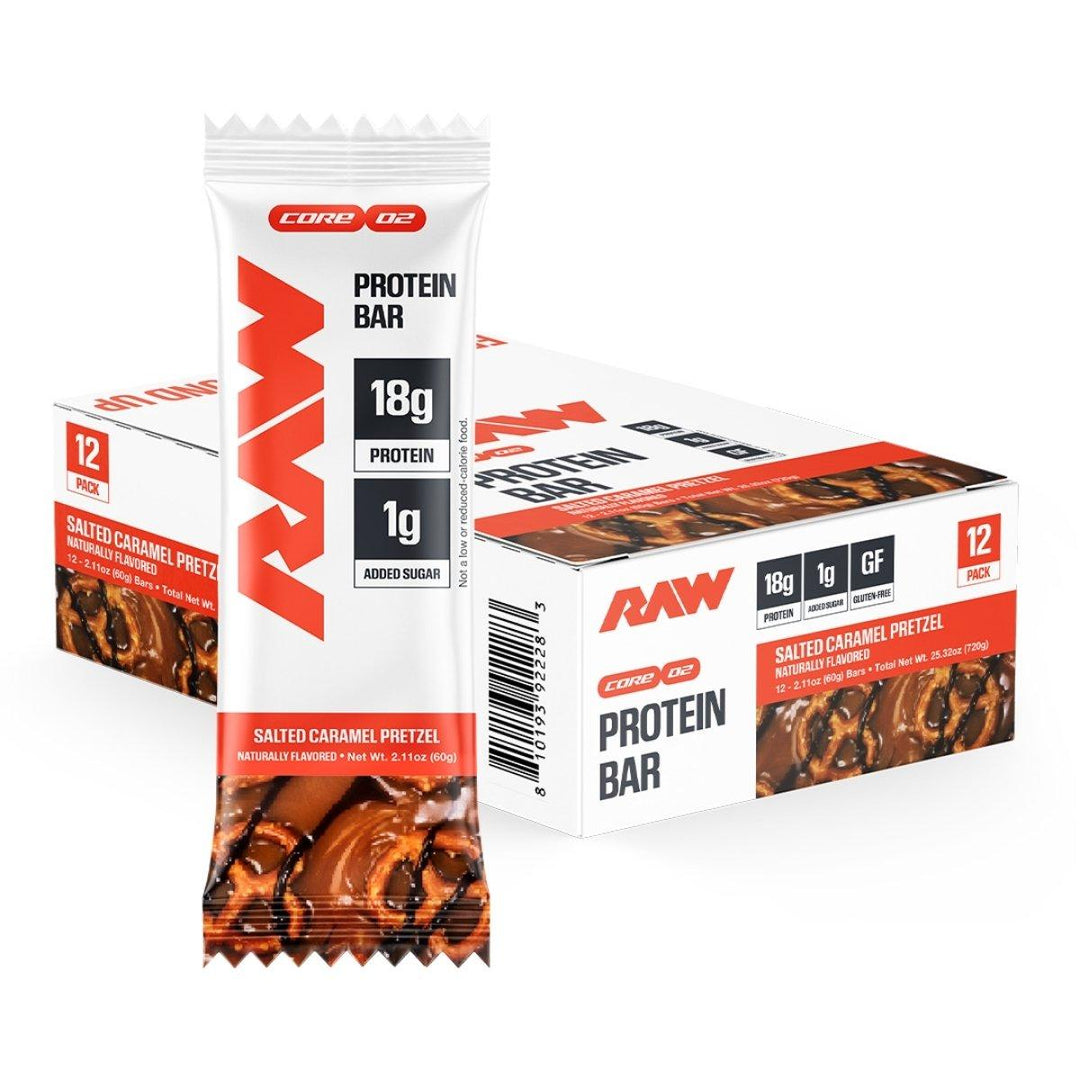 RAW Nutrition Protein Bars Box of 12 Salted Caramel Pretzel – Bulldog Nutrition Canada