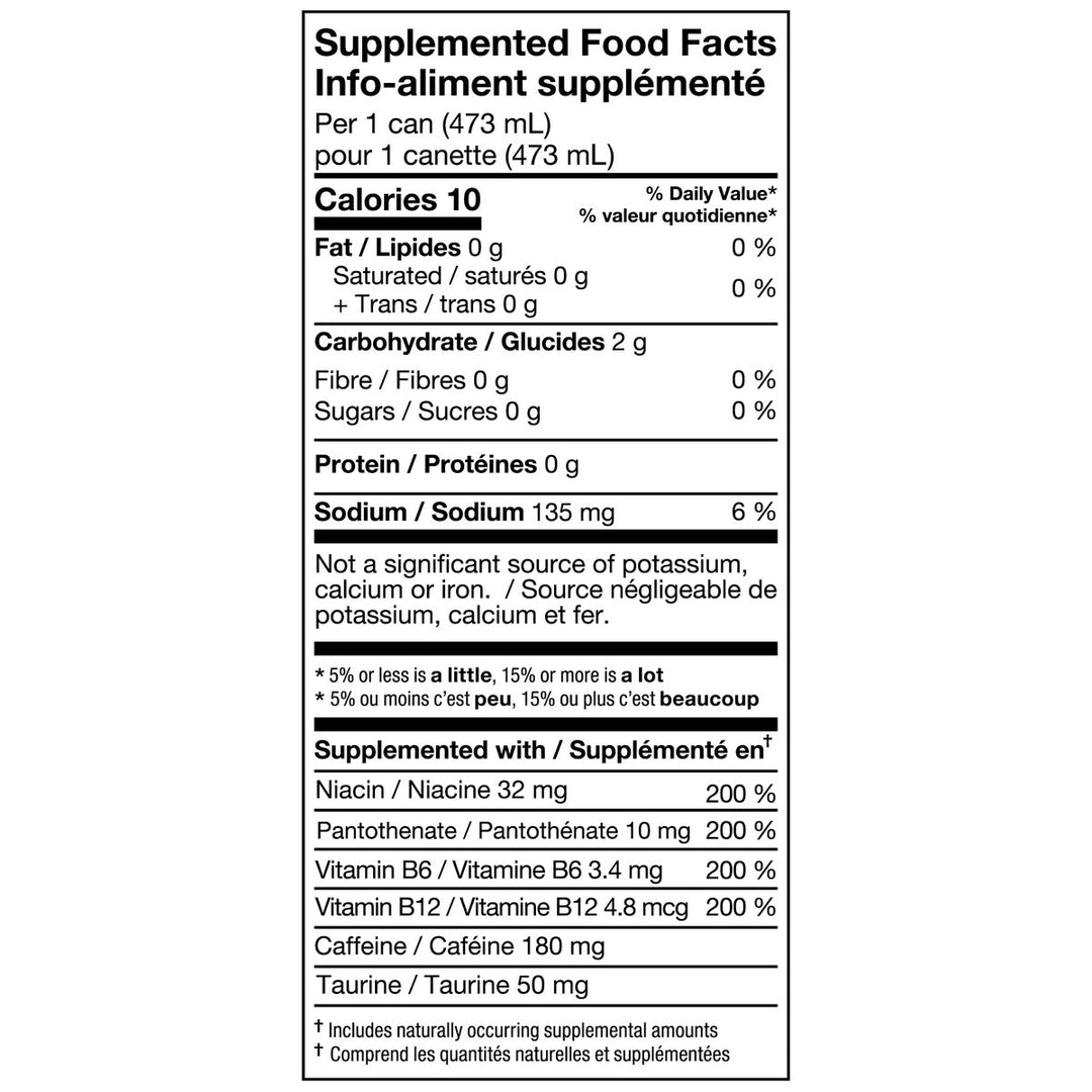 3D Energy Drink Supplemented Food Facts panel, 473mL can – Bulldog Nutrition Canada