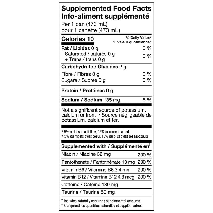 3D Energy Drink Supplemented Food Facts panel, 473mL can – Bulldog Nutrition Canada