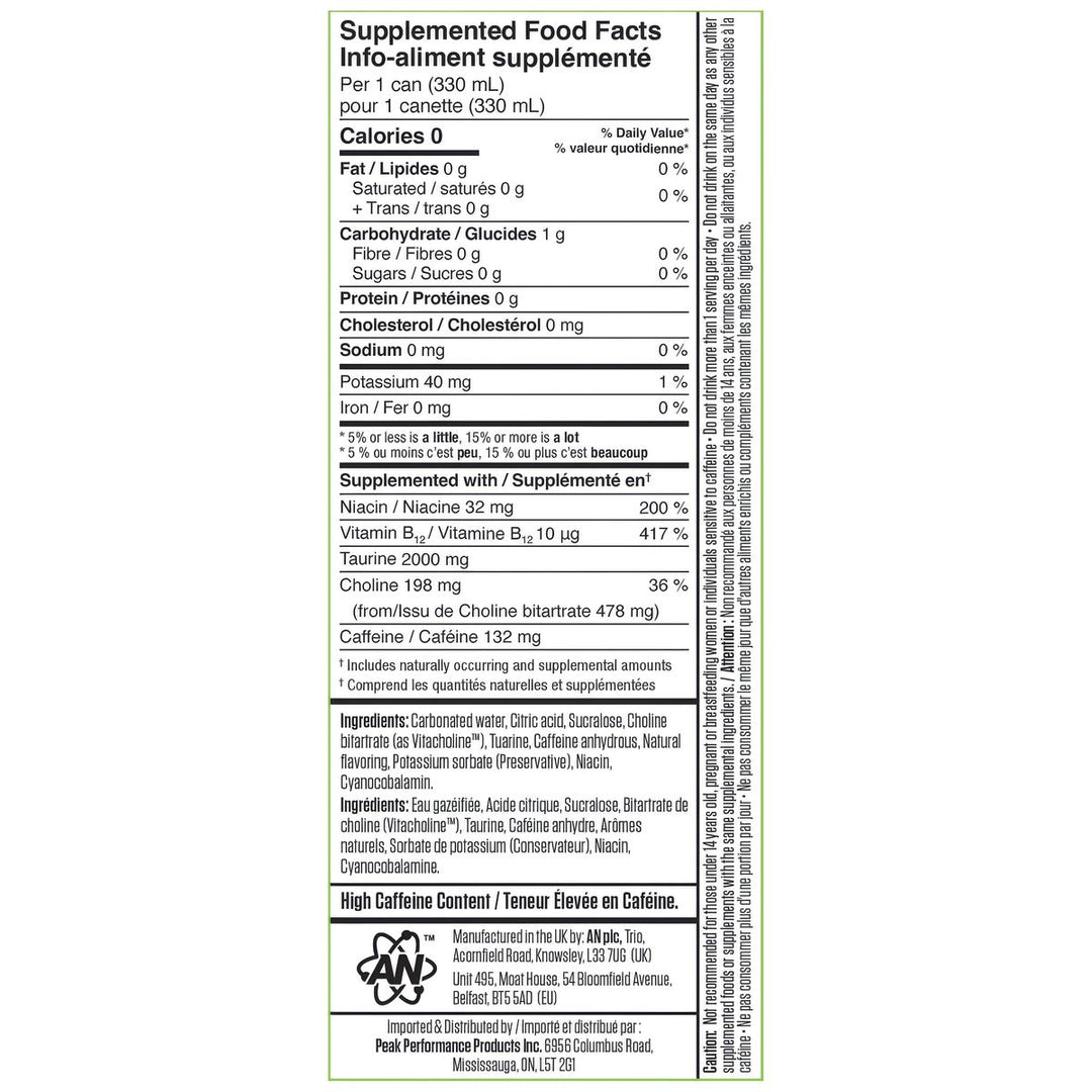 ABE Energy + Performance Drink Slush Puppie Twisted Citrus Canada Supplemented Food Facts – 132mg caffeine, zero sugar