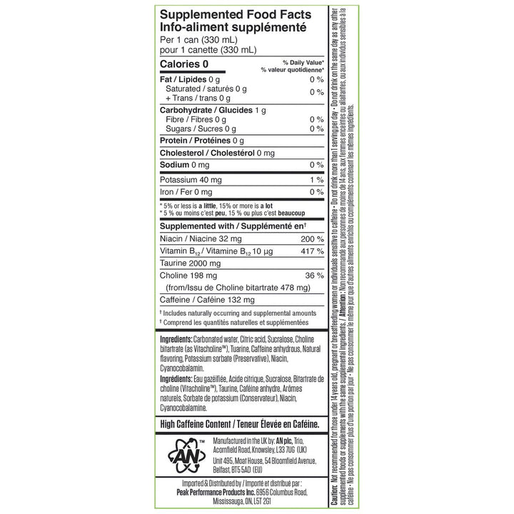 ABE Energy + Performance Drink Slush Puppie Twisted Citrus Canada Supplemented Food Facts – 132mg caffeine, zero sugar