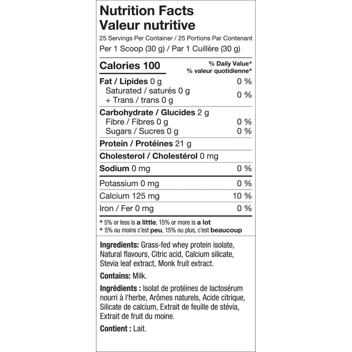 ALT Clear Protein Grass Fed Whey Isolate Supplement Facts