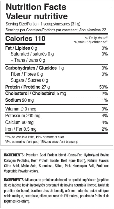 ANS BEEF Protein Grass Fed Hydrolyzed 1.5lbs Supplement Facts — Bulldog Nutrition
