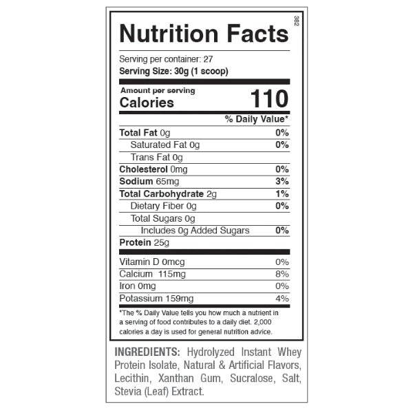 ANS N-ISO Hydrolyzed Whey Protein Isolate 1.8lbs Nutrition Facts