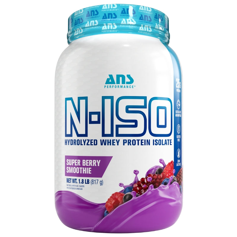 ANS N-ISO 100% Whey Protein Isolate 1.8lbs Front Label Super Berry Smoothie