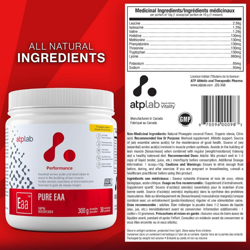 ATP Lab Pure EAA Supplement Pineapple Coconut Supplement Facts