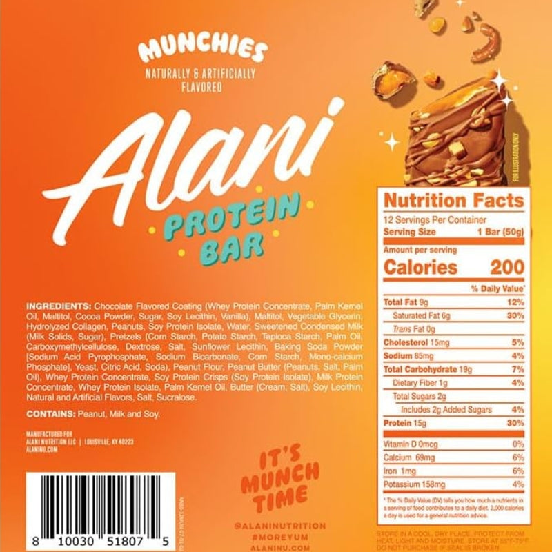 Alani Nu Protein Bars Case Munchies Nutrition Facts