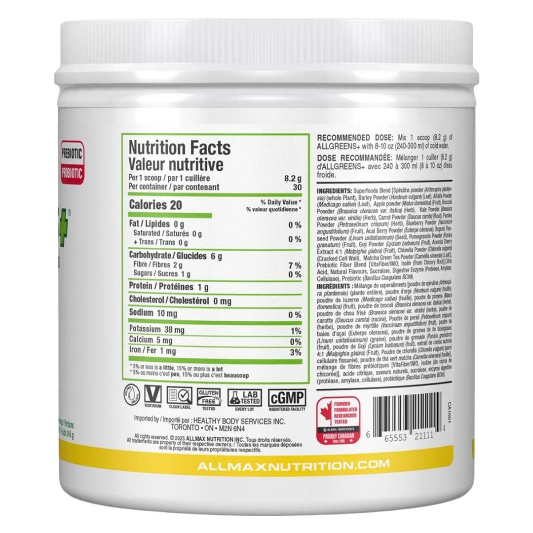 Allmax_AllGreens_30_servings_Pineapple_Mango_Nutrition_Facts