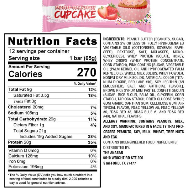 Anabar Protein Bar Case Frosted Strawberry Cupcake Nutrition Facts