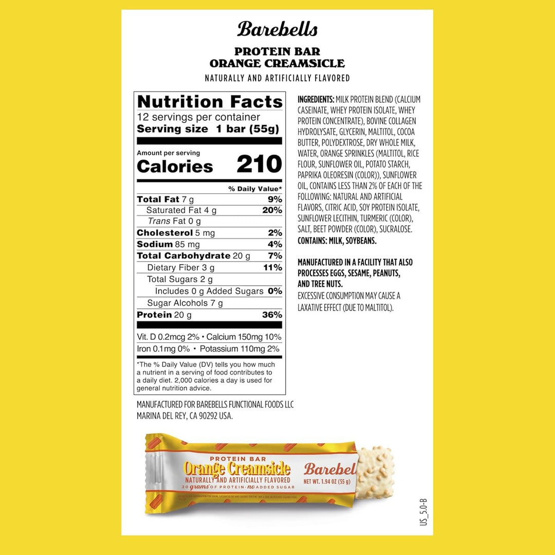 Barebells Protein Bars 12/Bars Orange Creamsicle Supplement Facts – Bulldog Nutrition