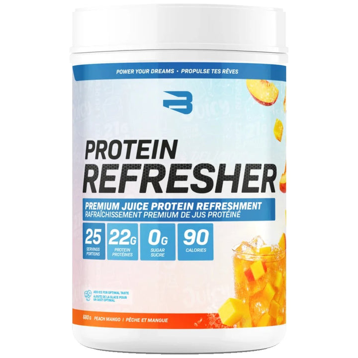 Believe Protein Refresher 2.0 Peach Mango — 25 servings, 22g protein clear juice-style protein drink, Canada