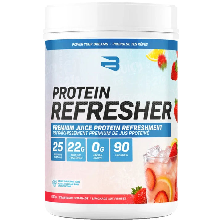 Believe Protein Refresher 2.0 Strawberry Lemonade — 25 servings, 22g protein clear juice-style protein drink, Canada