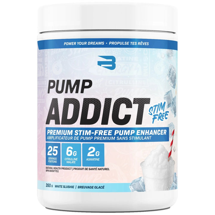 Believe Pump Addict Stim Free 25 Servings White Slushie – Bulldog Nutrition Canada