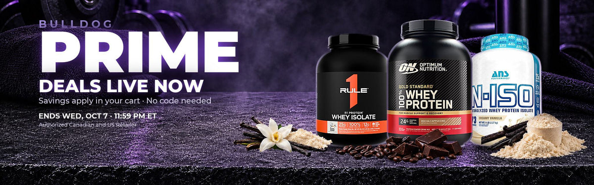 Bulldog Prime deals live now: Rule1 Whey Isolate, Optimum Nutrition Gold Standard Whey and ANS N-ISO, savings apply in your cart