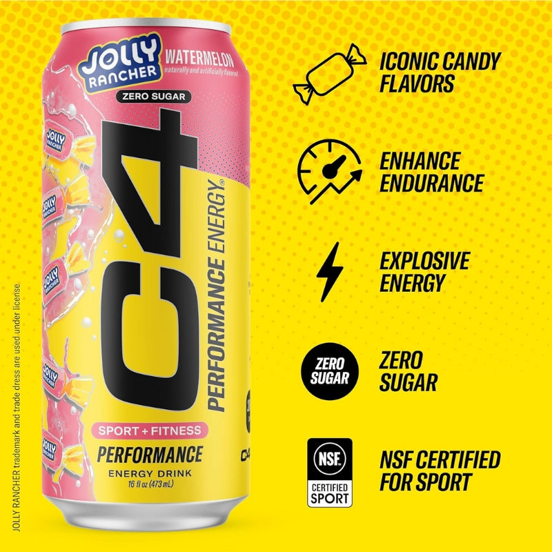 Cellucor C4 Performance Energy Drink Case Jolly Rancher Watermelon Zero Sugar