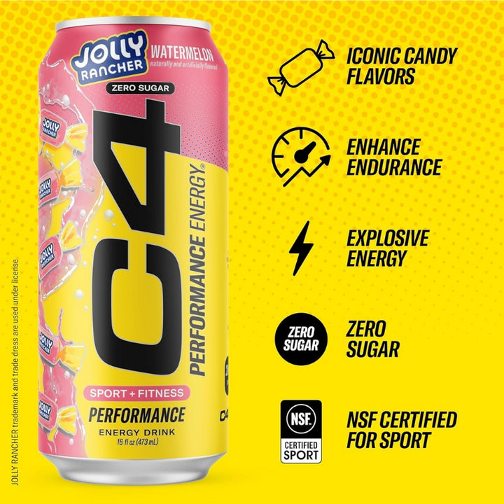Cellucor C4 Performance Energy Drink Case Jolly Rancher Watermelon Zero Sugar