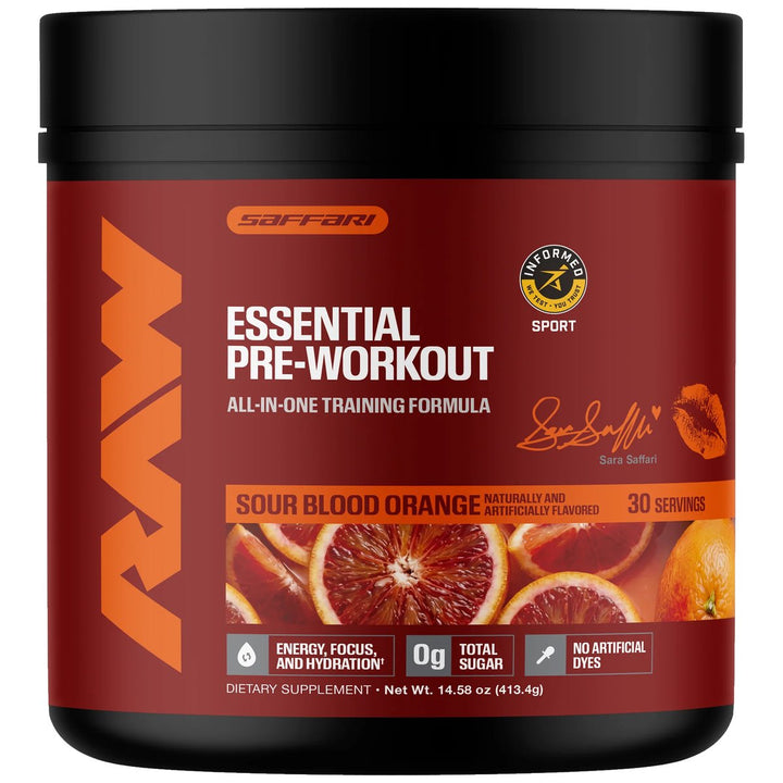 RAW Nutrition CBUM Essential Pre-Workout 30 Serve Sour Blood Orange Sara Saffari – Bulldog Nutrition Canada