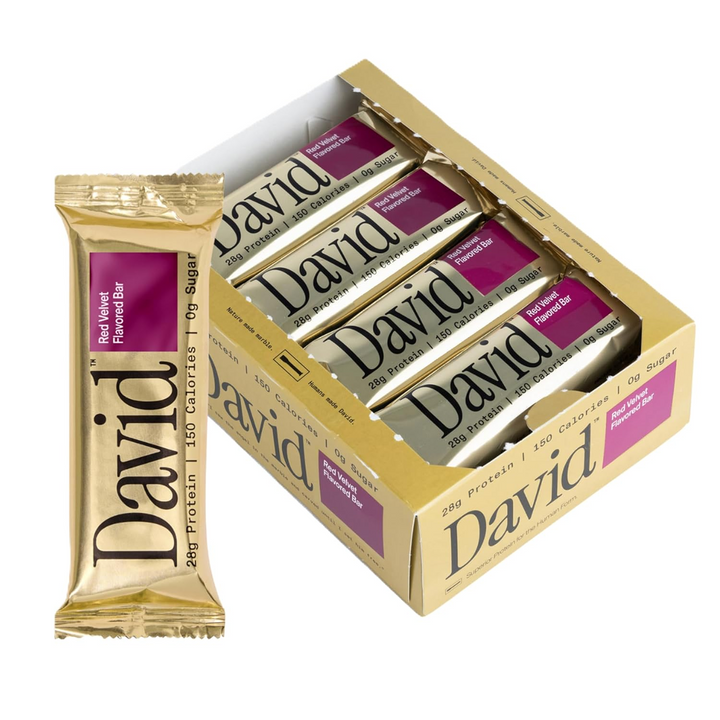 David Protein Bar Red Velvet flavour – 28g protein, 150 calories, 12-pack box
