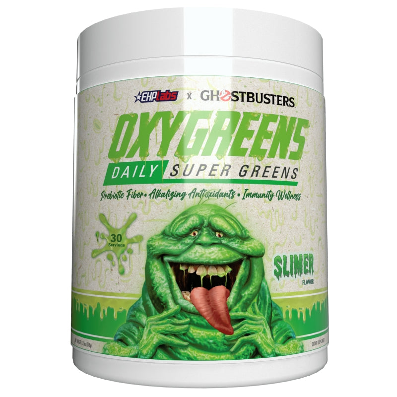 EHP Labs X Ghostbusters OxyGreens Daily Super Greens Front Label  Slimer