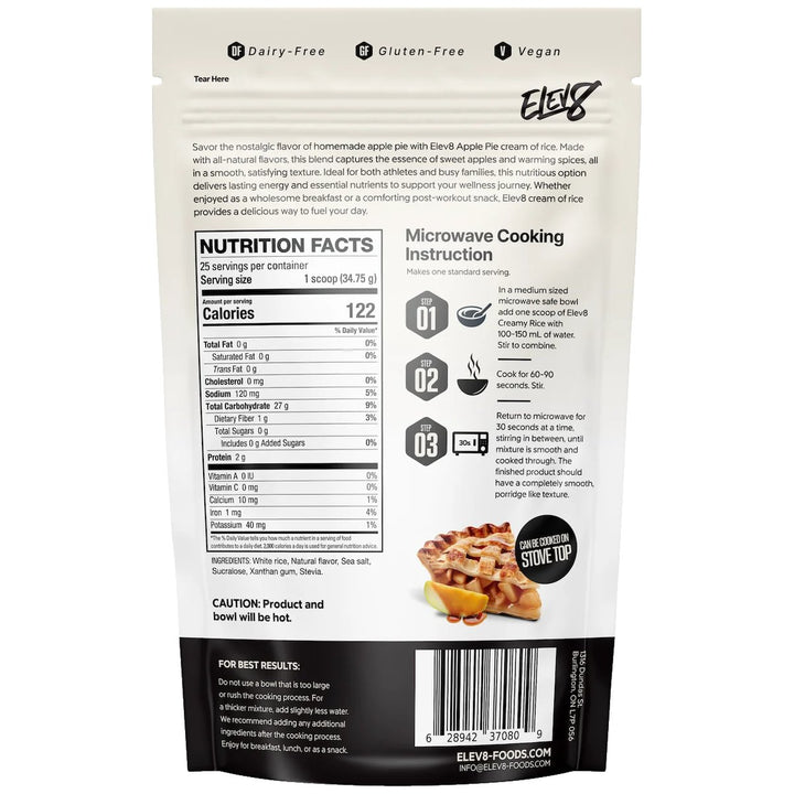 Elev8 Creamy Rice Apple Pie nutrition facts panel
