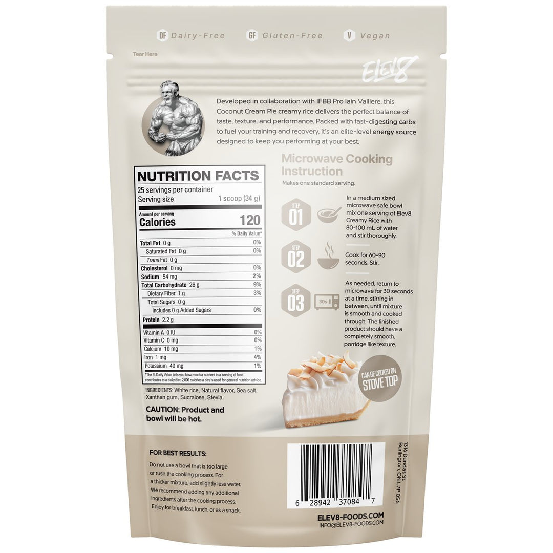 Elev8 Creamy Rice Coconut Cream Pie nutrition facts panel