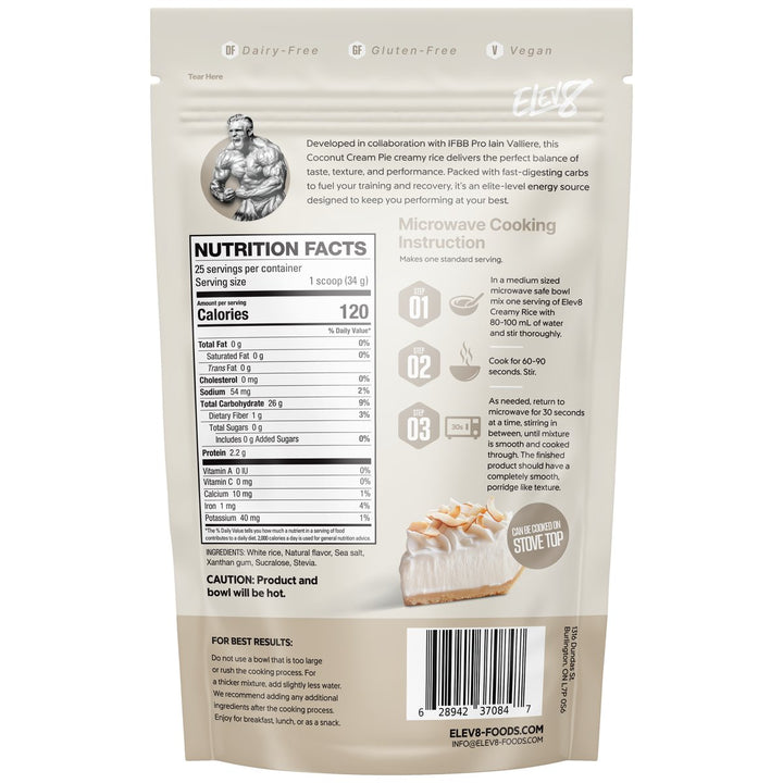 Elev8 Creamy Rice Coconut Cream Pie nutrition facts panel