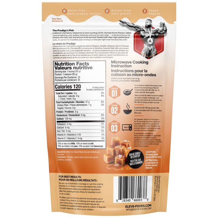 Elev8 Creamy Rice Salted Caramel nutrition facts panel