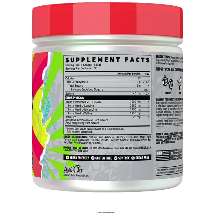 GHOST Lifestyle BCAA 30 Servings Strawberry Watermelon Supplement Facts – Bulldog Nutrition