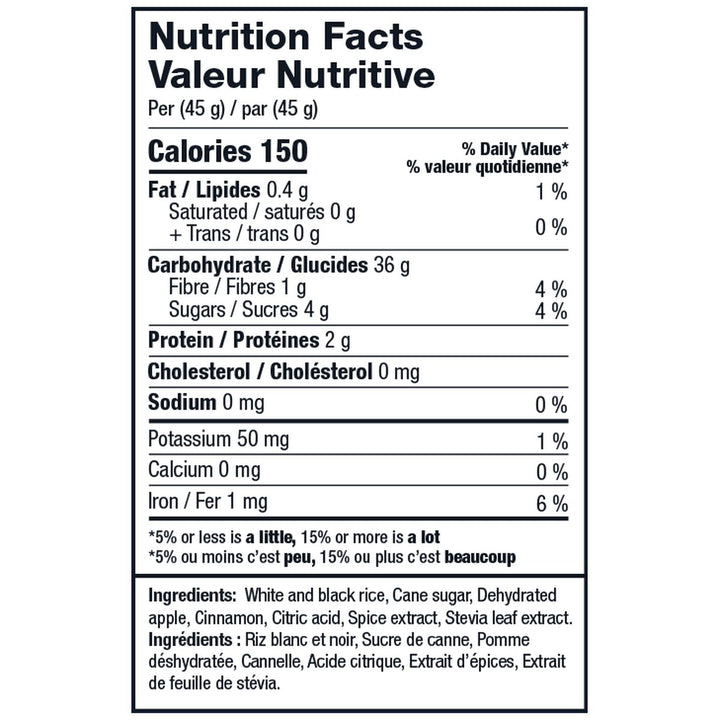 Grindstone Hot Rice Cereal Apple Pie nutrition facts panel - gluten-free hot rice cereal