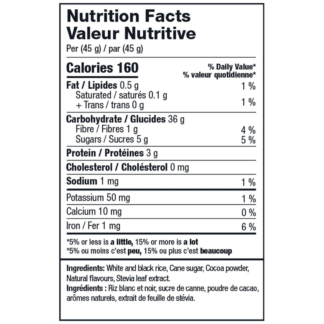 Grindstone Hot Rice Cereal Chocolate Fudge Brownie nutrition facts - 160 calories, 36g carbs per 45g serving