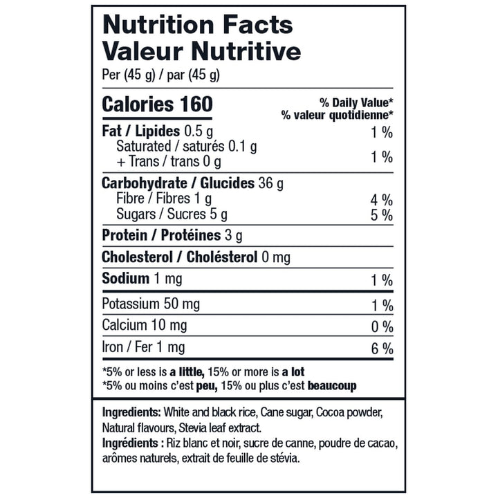 Grindstone Hot Rice Cereal Chocolate Fudge Brownie nutrition facts - 160 calories, 36g carbs per 45g serving