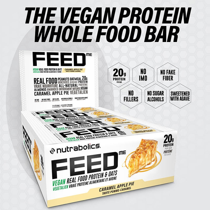 Nutrabolics Feed Me Vegan Protein Bar Case - Caramel Apple Pie Benefits and Feature