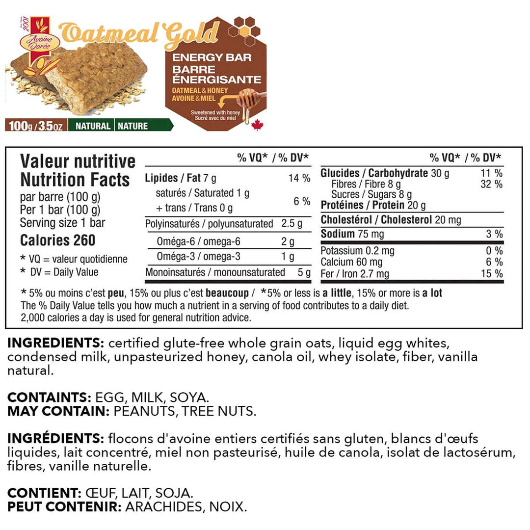 Oatmeal Gold Energy Bars Natural Nutrition Facts – Bulldog Nutrition
