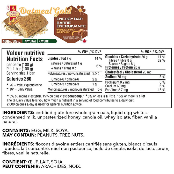Oatmeal Gold Energy Bars Natural Nutrition Facts – Bulldog Nutrition