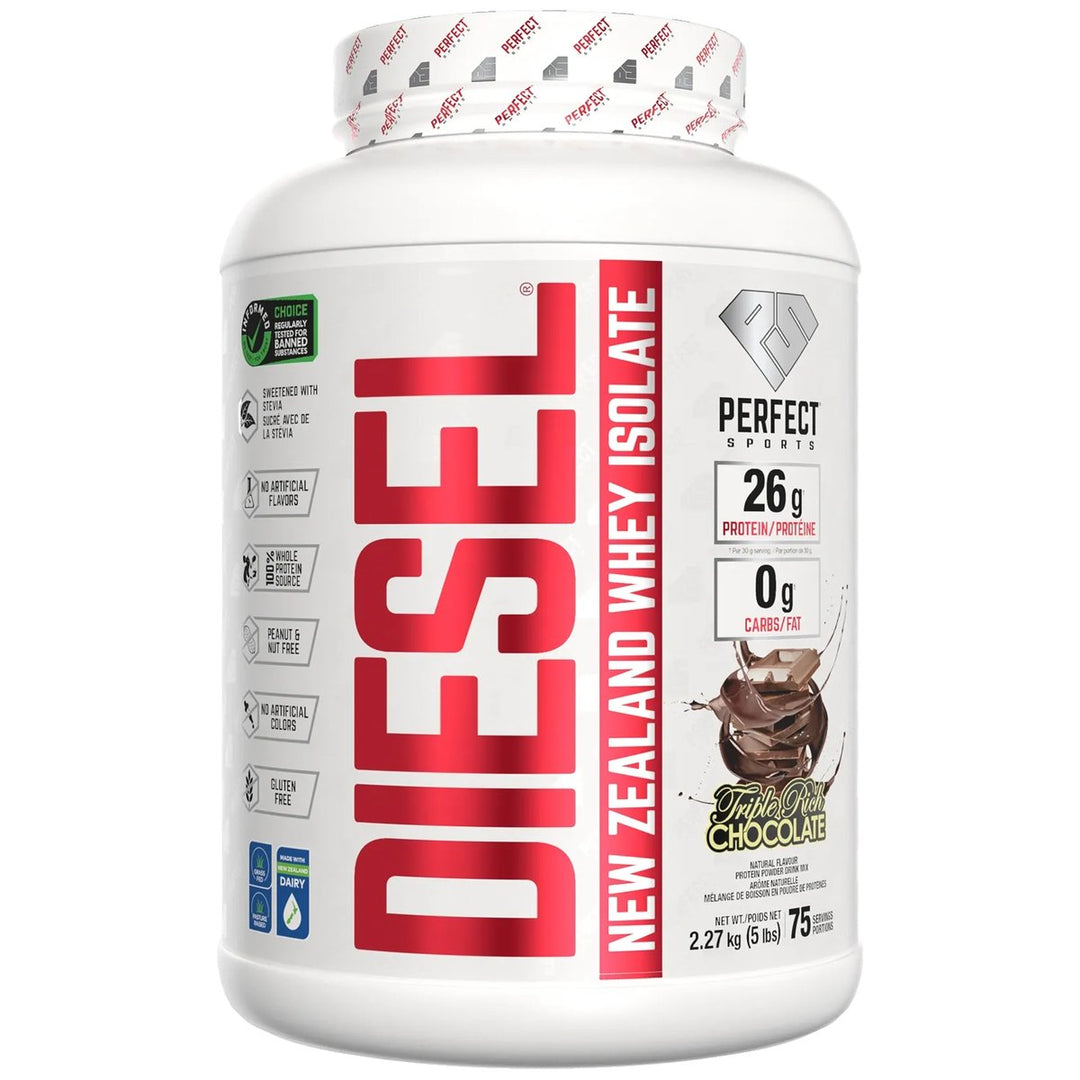 Perfect Sports Diesel New Zealand Whey Isolate 5lb Triple Rich Dark Chocolate – Bulldog Nutrition Canada