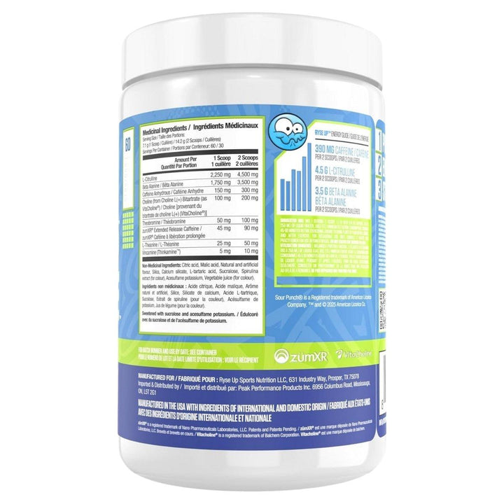 RYSE_Loaded_Pre_30_serve_Sour_Punch_Sour_Blue_Raz_Canada_Nutrition_Facts