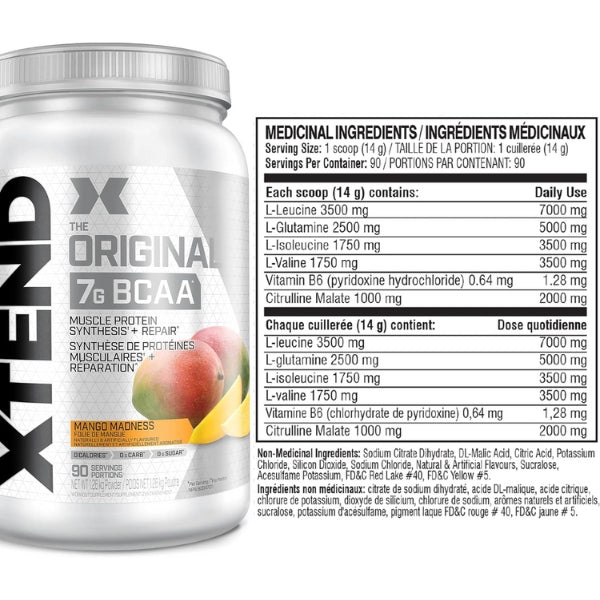 Scivation Xtend BCAA 90 servings Mango Madness Supplement Facts