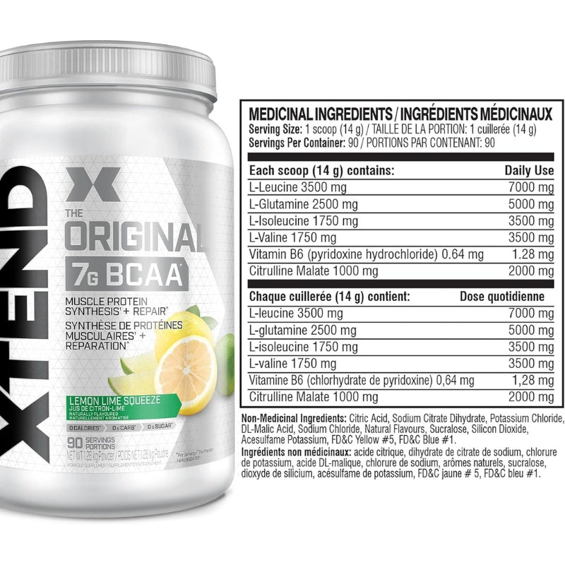 Xtend Original BCAA 90 servings Lemon Lime Nutrition Facts